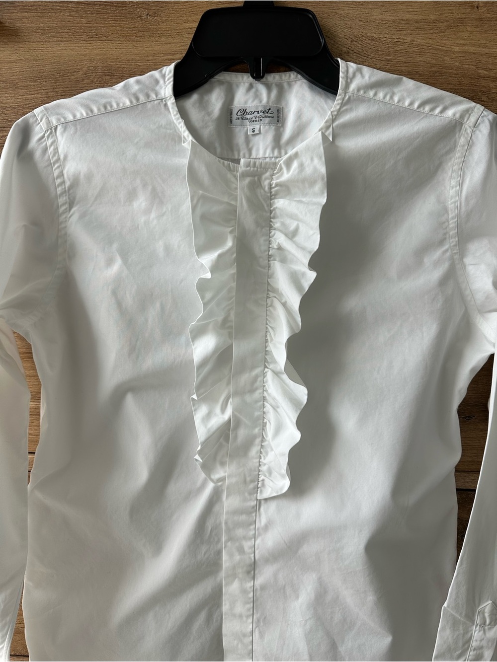 Charvet 28 Place Vendome Paris 100% Cotton Ruffle Front Button Down Shirt Size S - Picture 4 of 10